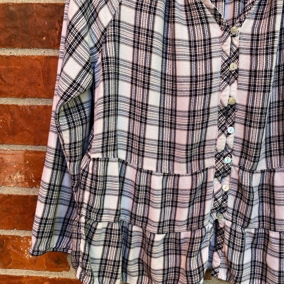 J. Jill Womens Small Petite Black Beige Plaid Skirted Button Front Shirt - Picture 3 of 9